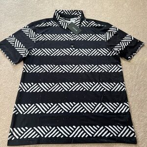 NEW Bad‎ Birdie Black and White Geometric Polo Shirt
